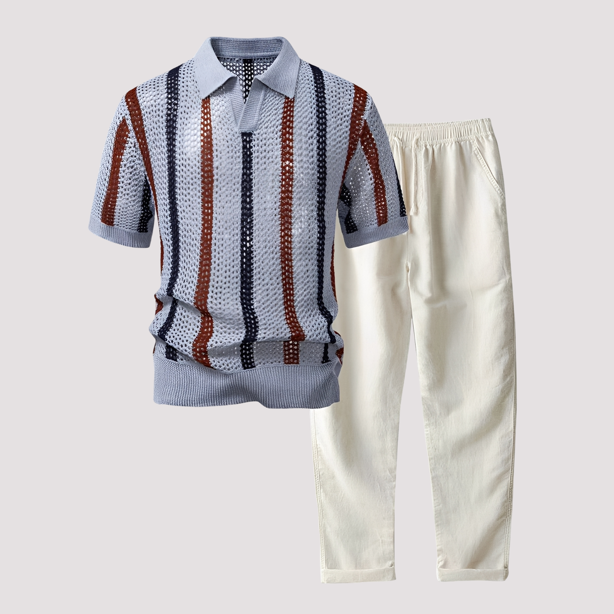 Richards - Ensemble Polo Rayé Confortable avec Pantalon