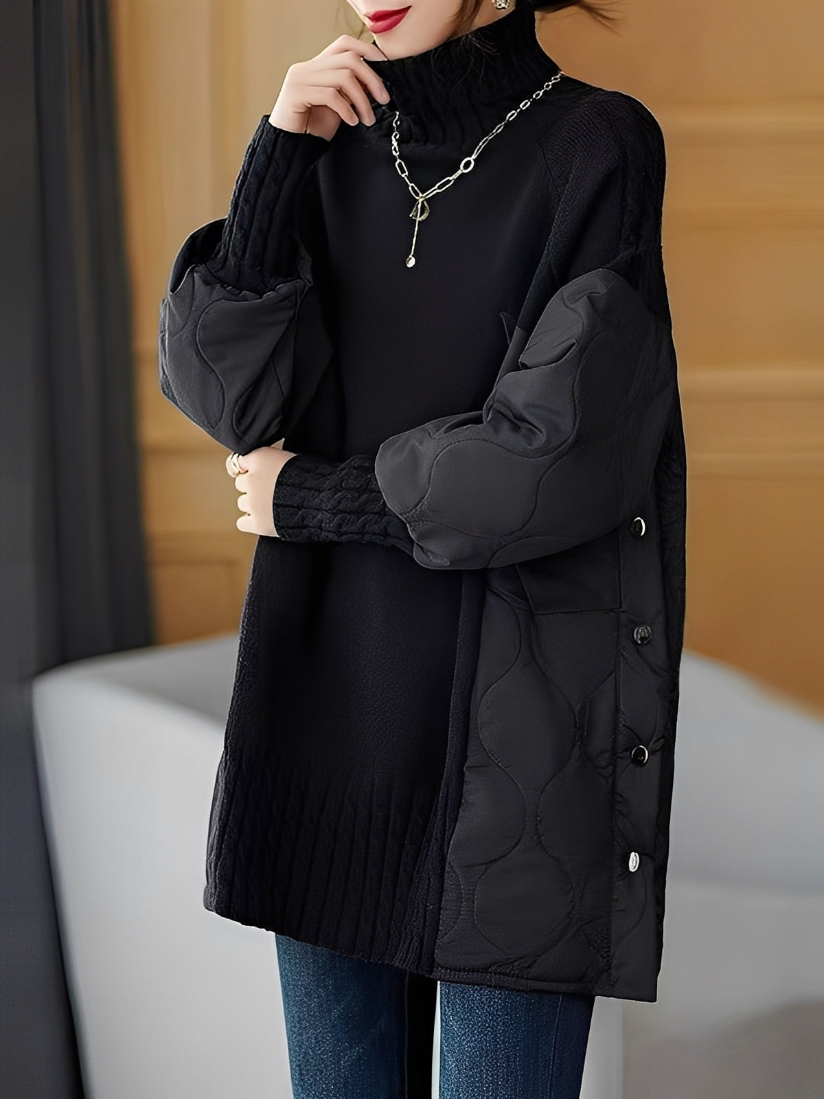 Vonda - Pull décontracté à col montant pour femmes