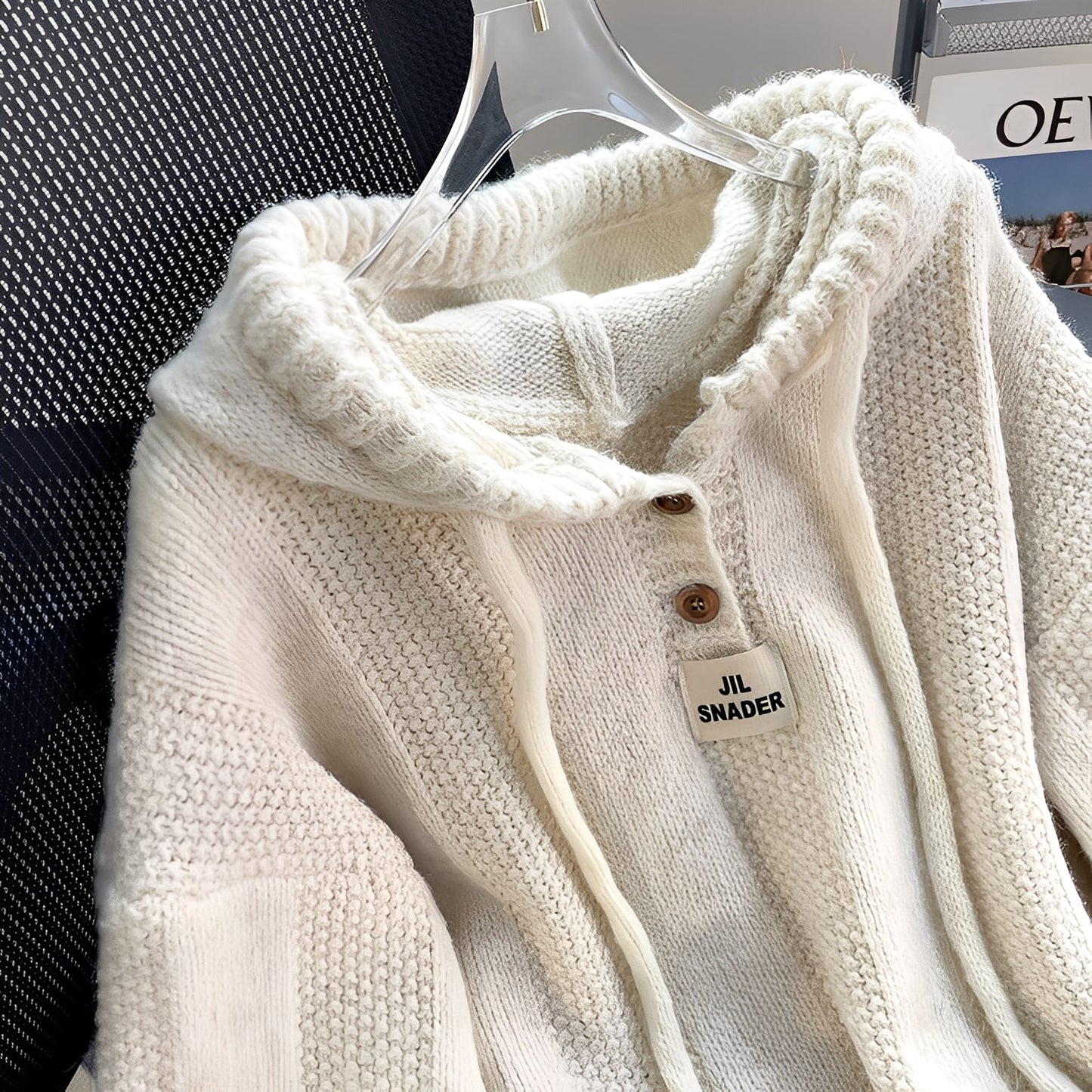 Haylee - Sweat décontracté en tricot avec capuche et boutons pour femmes