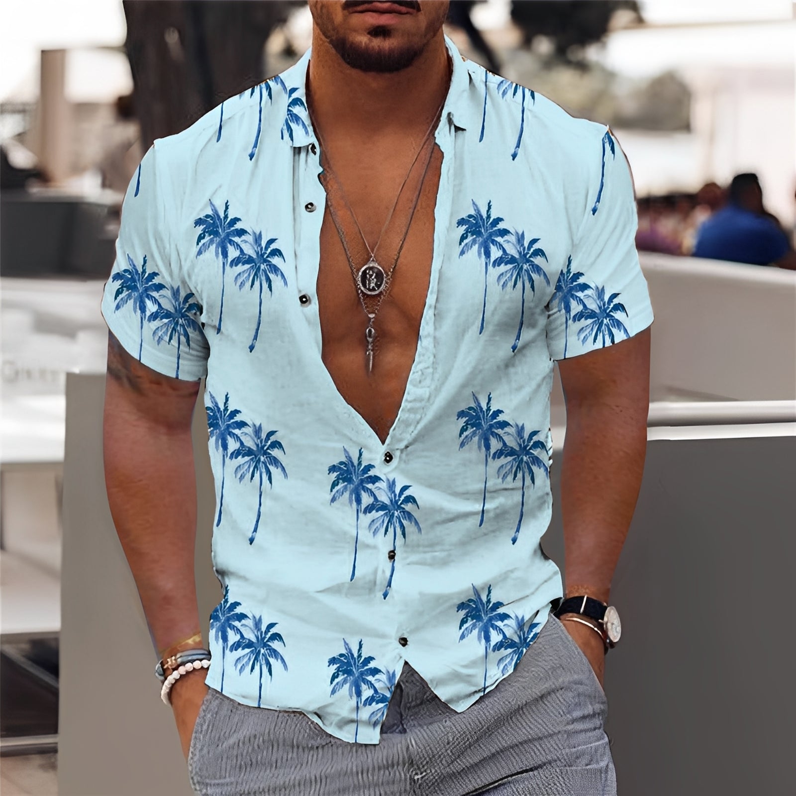 Hector - Chemise élégante à motif de palmiers pour hommes