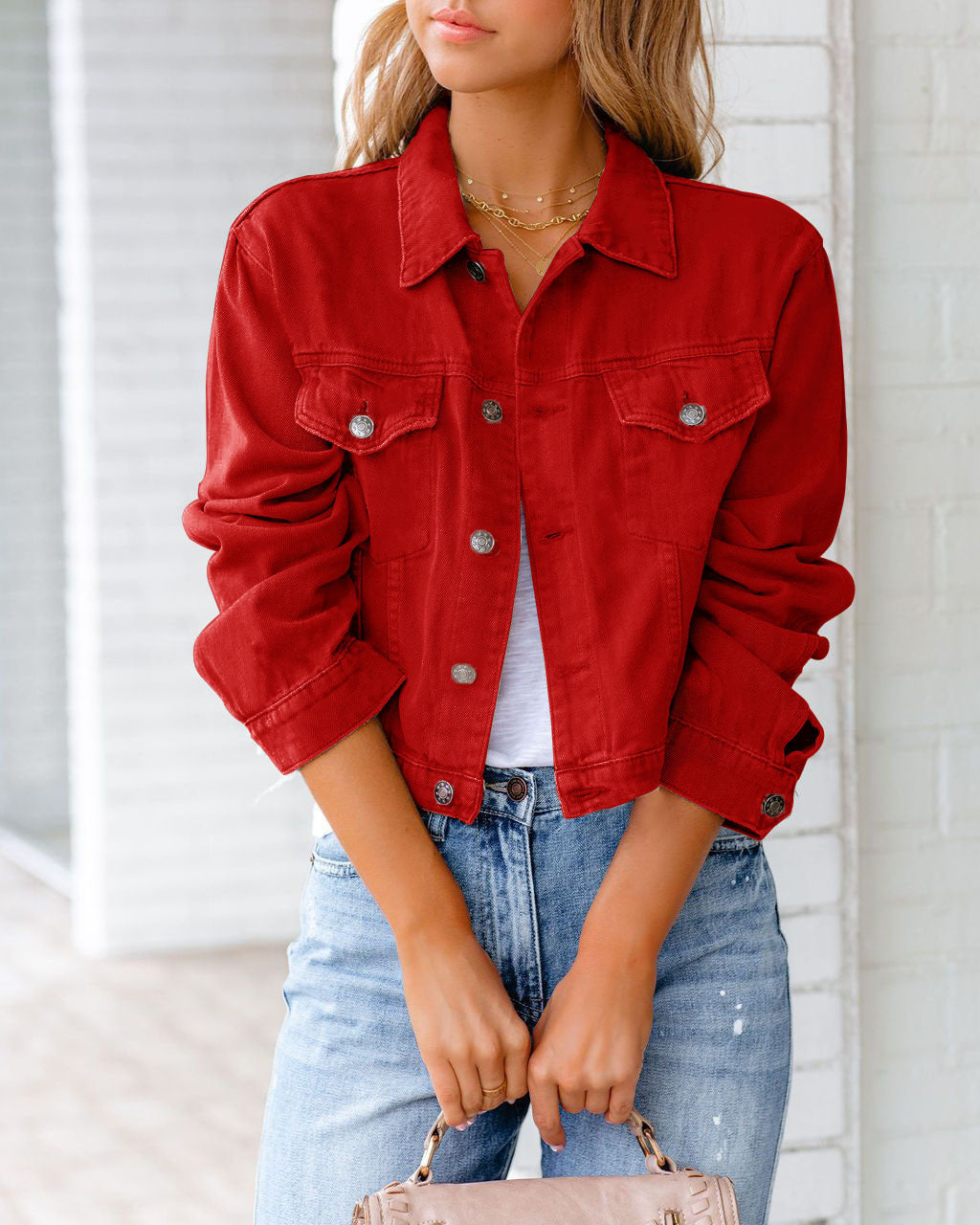 Carolyn - Veste en jean décontractée avec poches pour femmes