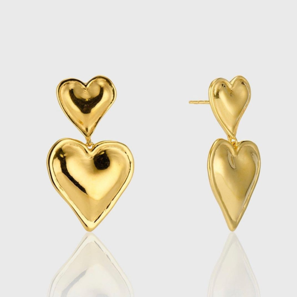 Boucles d'oreilles Double Cœur - Boucle d'oreille de déclaration avec deux cœurs