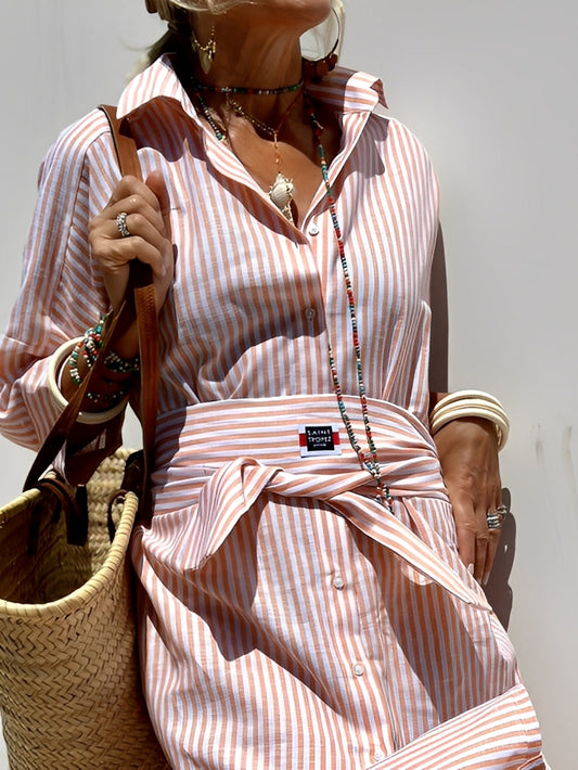 Christel - Robe polo longue à rayures pour femme