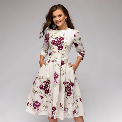 Elisabeth - Robe chic à longues manches avec motif floral pour femmes