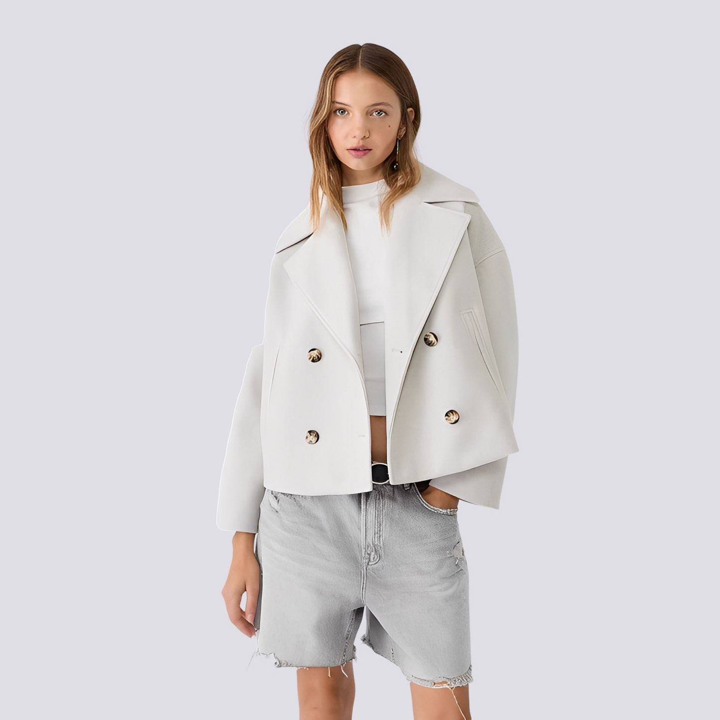 Bethney - Veste courte élégante en laine avec col à revers pour femmes