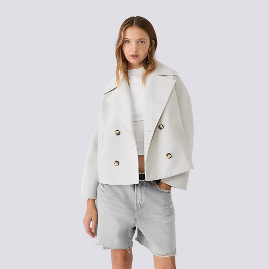 Bethney - Veste courte élégante en laine avec col à revers pour femmes