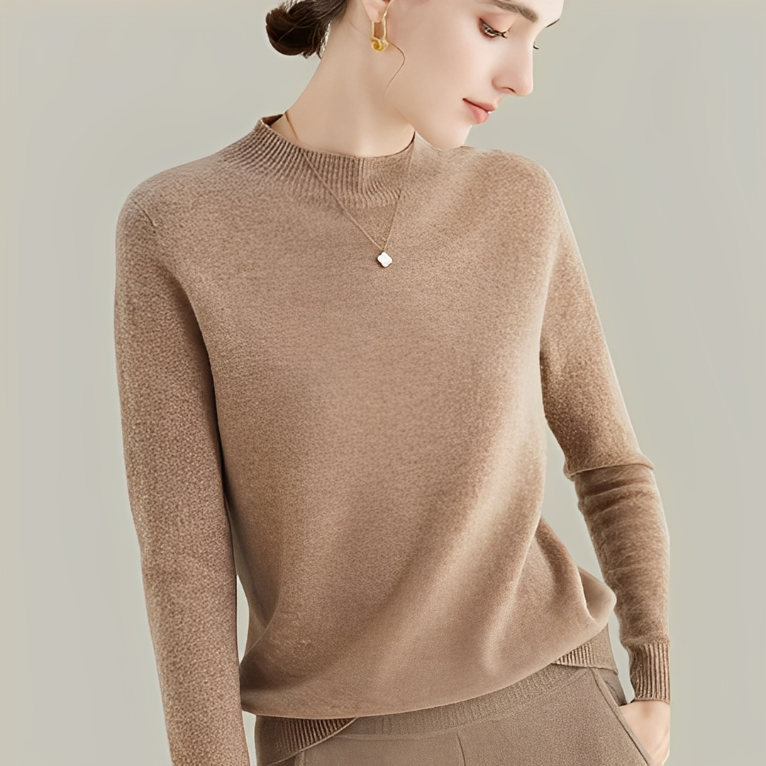 Martine - Pulls en laine à coupe ajustée avec col montant pour femmes