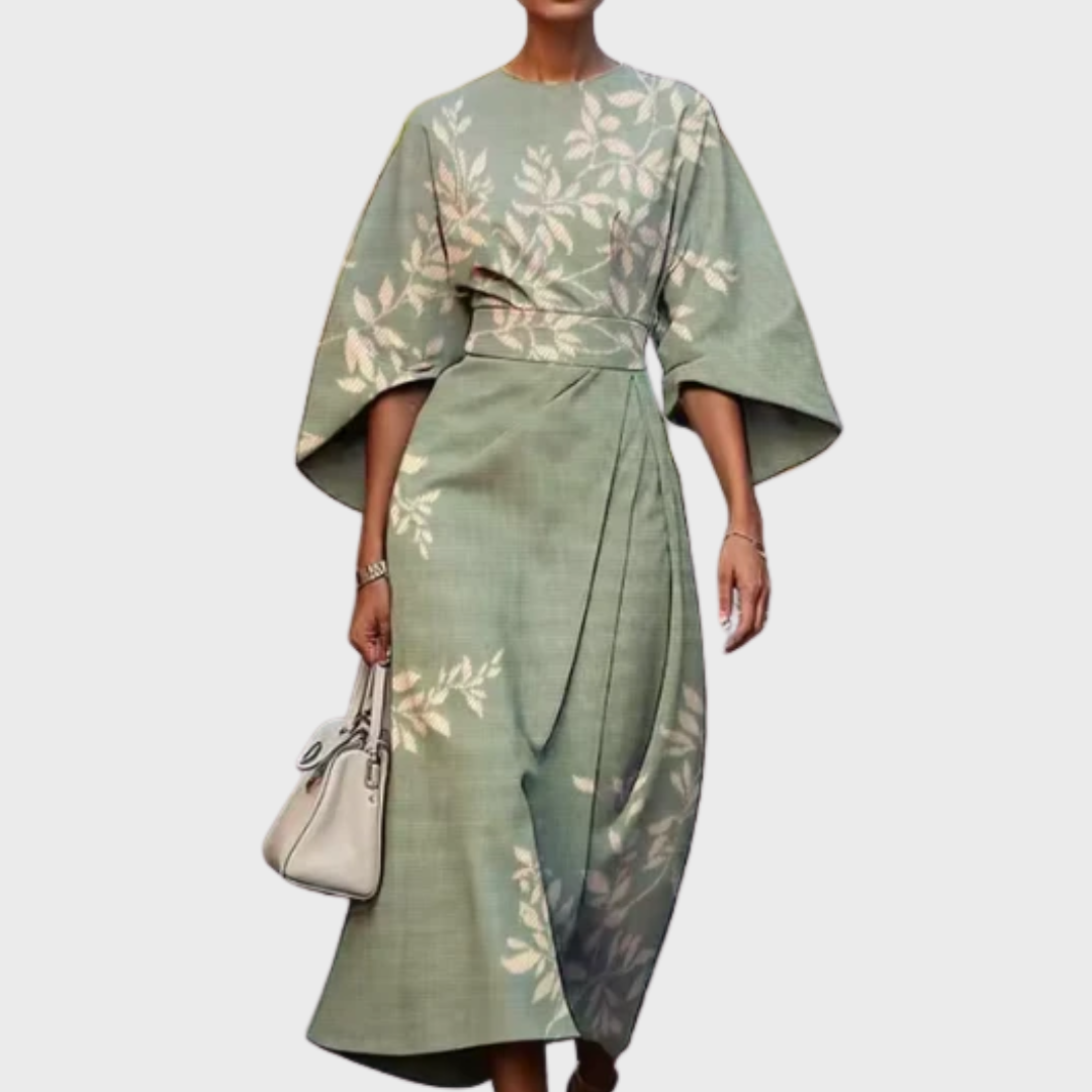 Reina - Robe Midi Fleurie à Taille Marquée