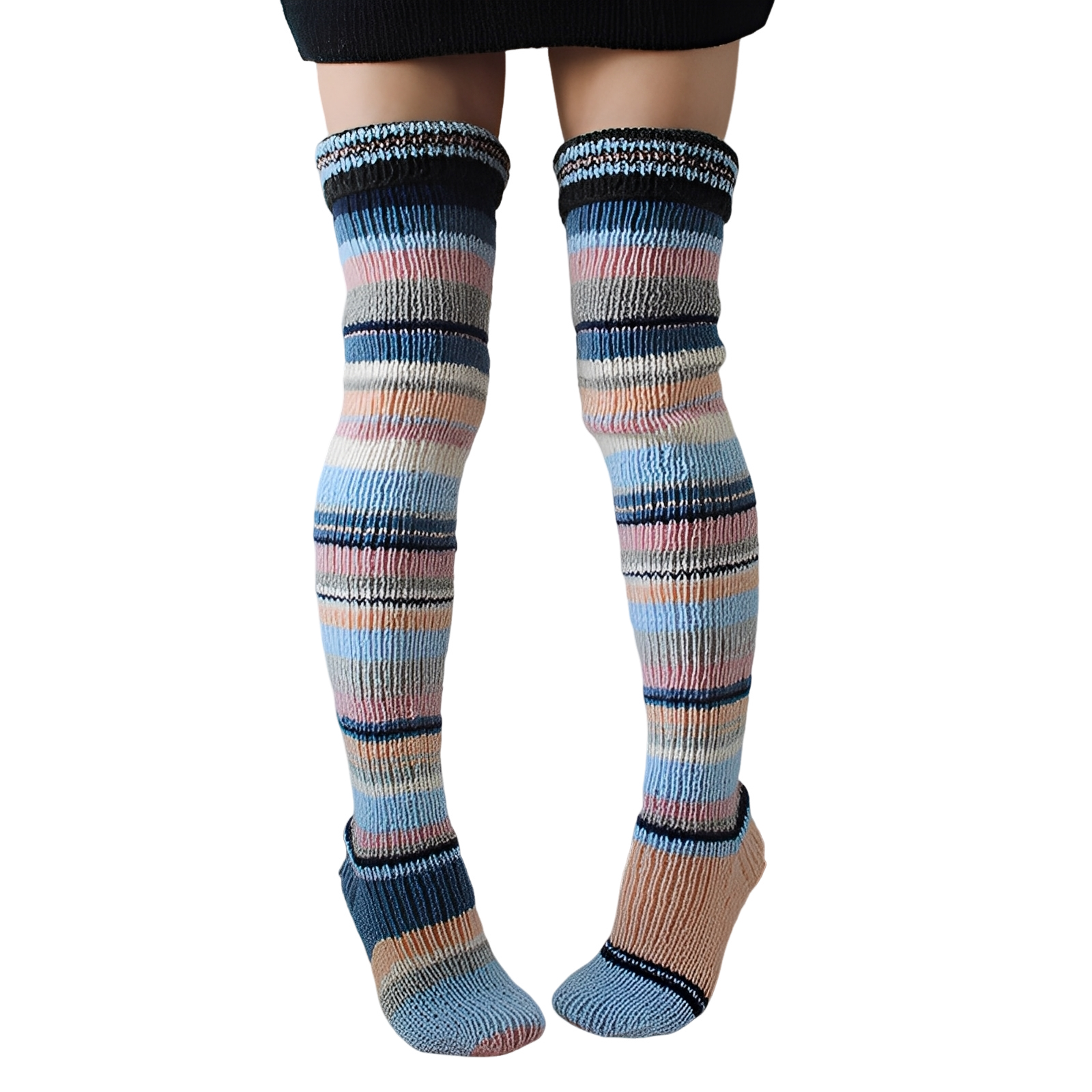 Rhianna - Chaussettes féminines longues et stylées à rayures