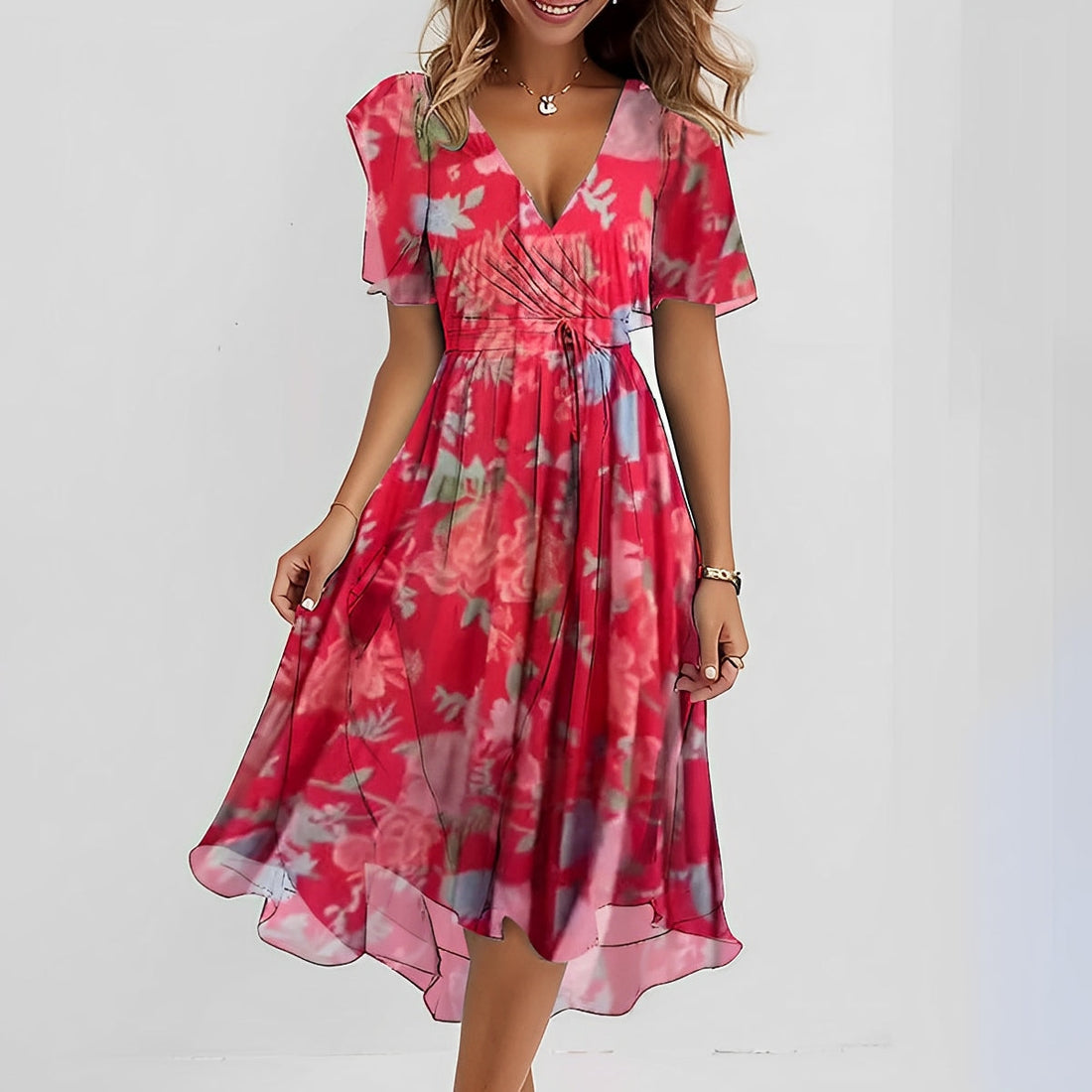 Valerie - Robe féminine en chiffon avec col en V