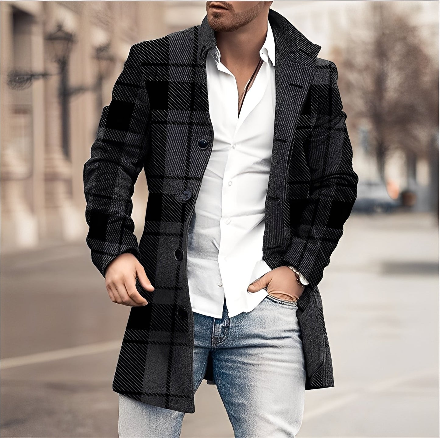 Darden - Long manteau en tweed pour hommes