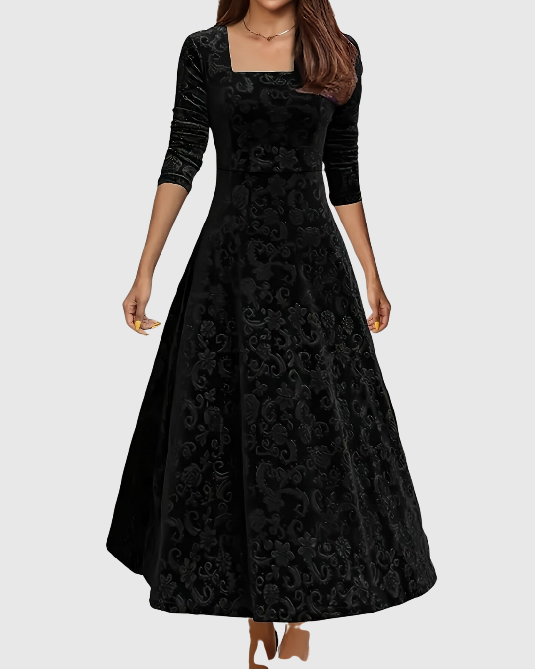 Amandine – Robe Midi Évasée Florale Élégante
