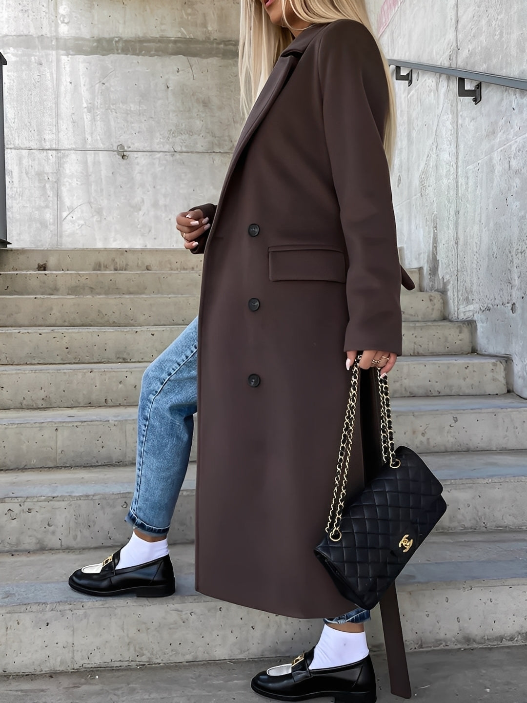 Suzanne - Manteau classique à double rangée de boutons avec ceinture pour femmes