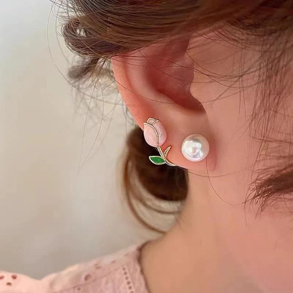 Boucles d'oreilles en perles de tulipes - Boucles d'oreilles en perles de fleurs violettes