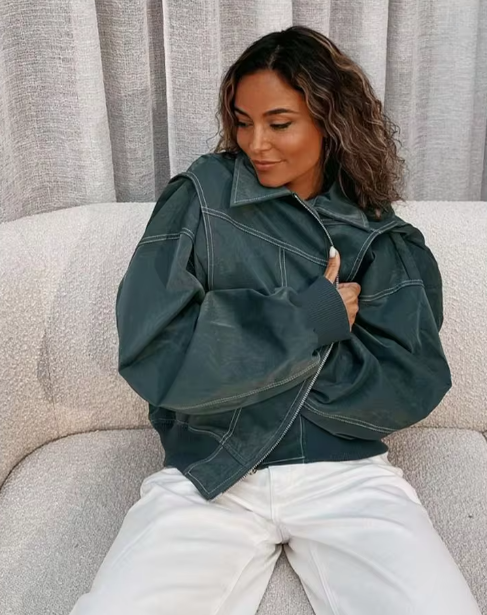 Laura - Veste-en cuir taille haute - Style affirmé