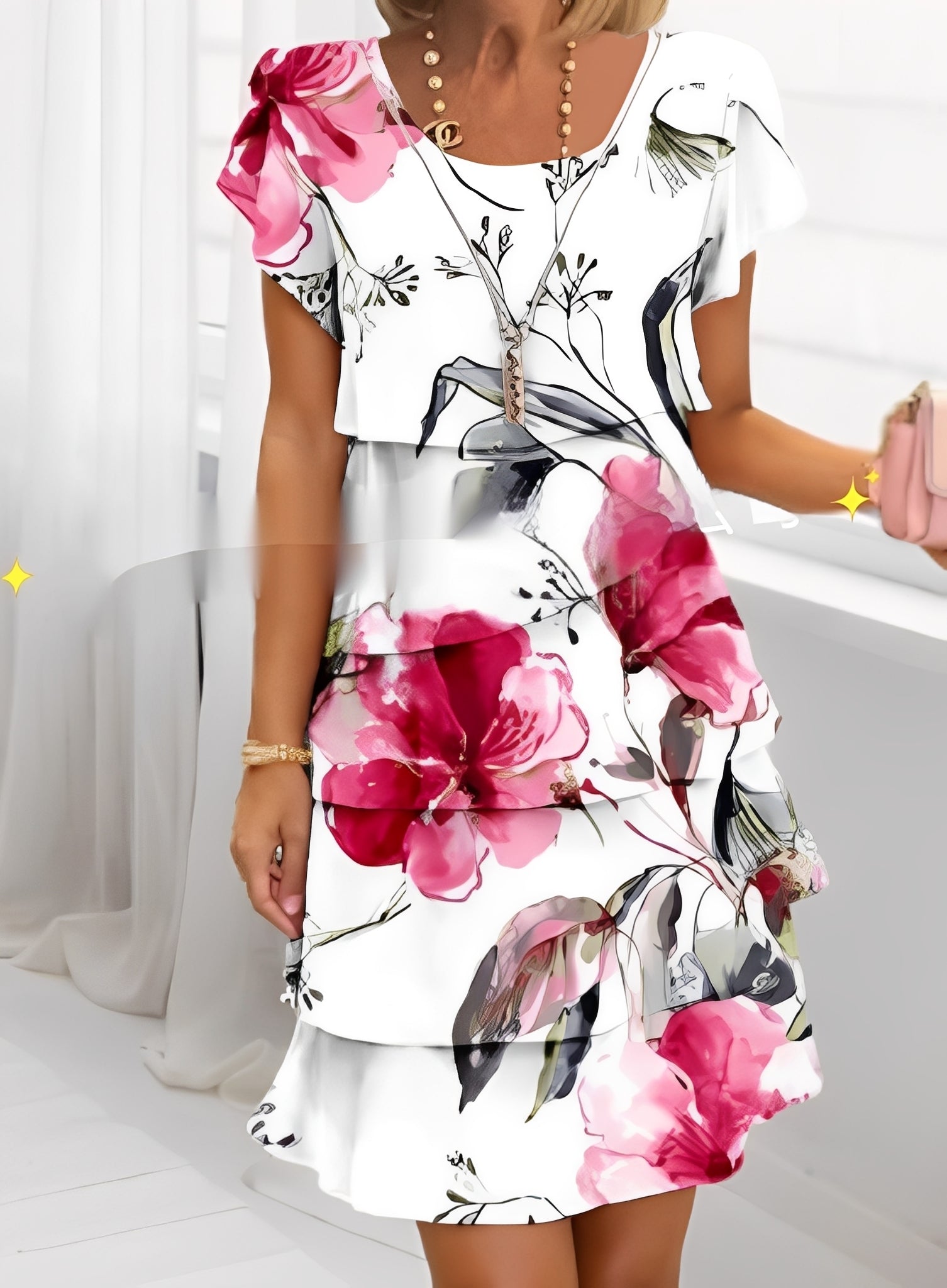 Caroline - Robe à volants à manches courtes élégante pour femmes