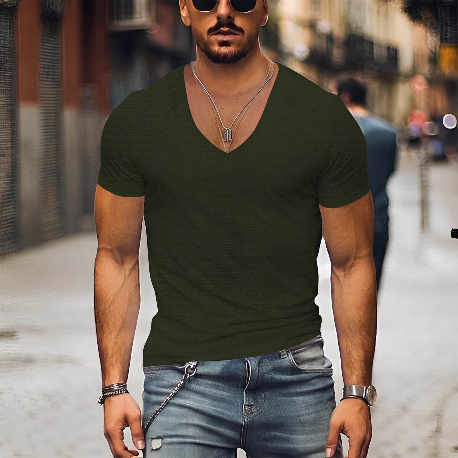 Kenneth - T-shirt décontracté à col en V pour hommes