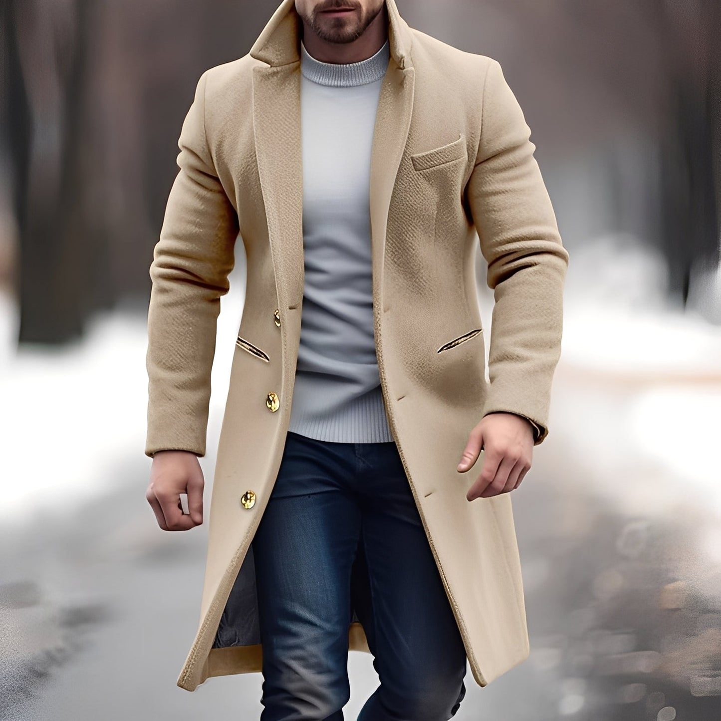 Zackary - Manteau décontracté mi-long en laine pour homme