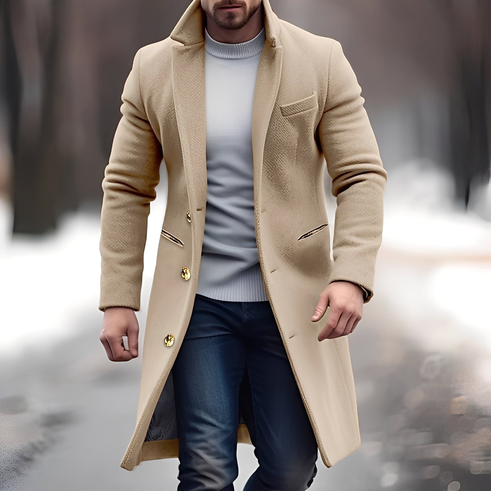 Zackary - Manteau décontracté mi-long en laine pour homme