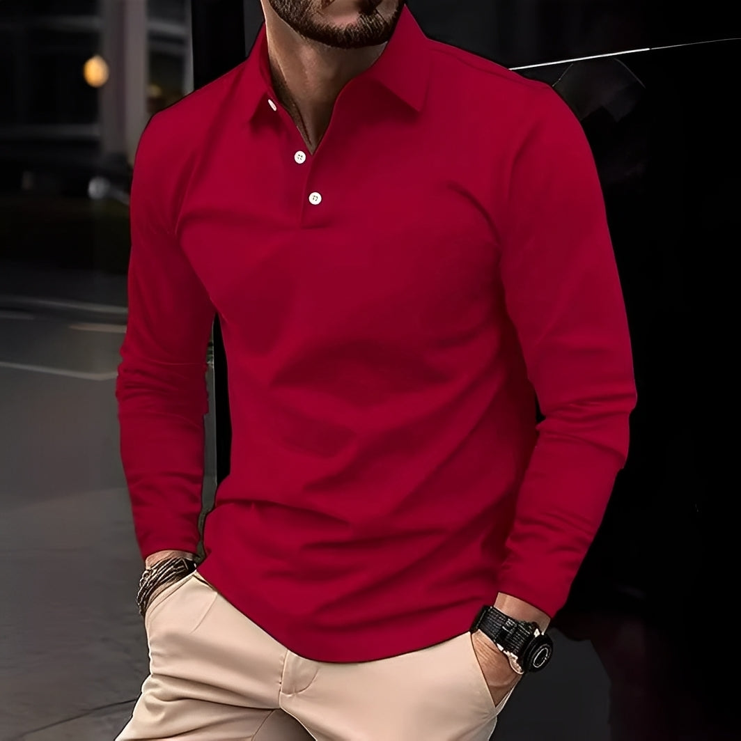 Dudley - Polo long pour hommes avec boutons, style décontracté