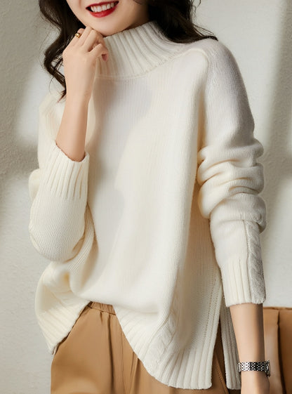 Vanessa - Elegant wool sweater with high collar for women