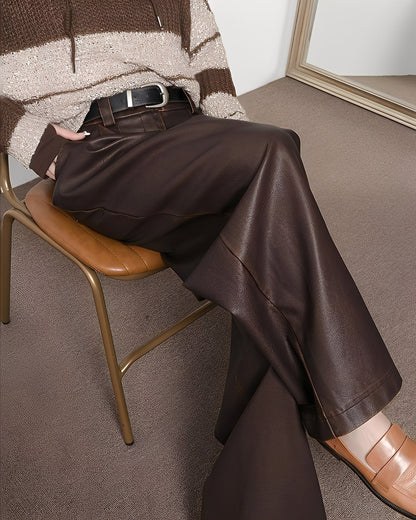 Lora - Pantalon en cuir classique avec taille haute pour femmes