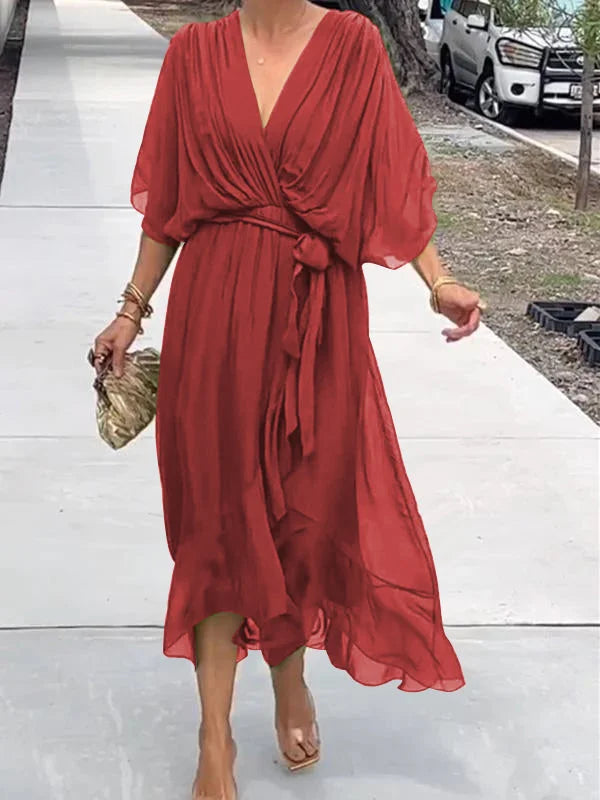 Loisa - Robe élégante en chiffon avec décolleté en V