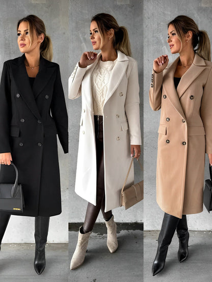 Gadie Bella - Élégant manteau long en laine à double boutonnage