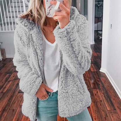 Celandine - Manteau en laine à capuche en peluche teddy