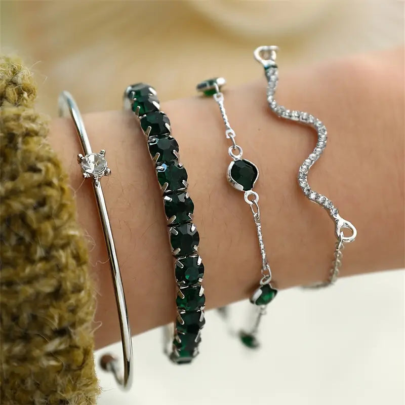 Camille – Ensemble de bracelets élégants avec pierres vertes
