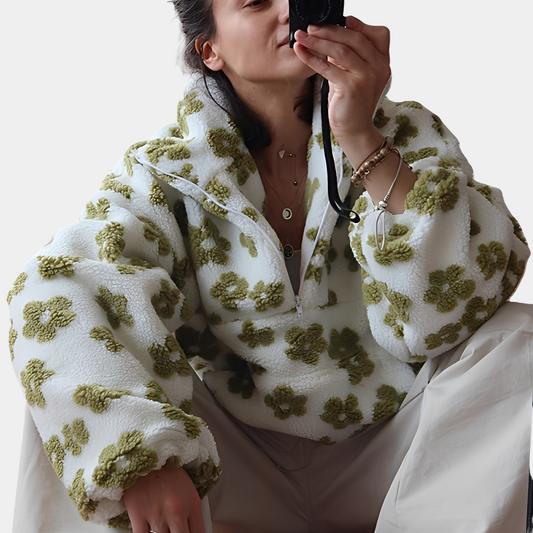 Elizabeth - Pull Sherpa élégant à motif floral pour femmes
