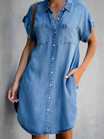 Anise - Robe midi en denim à manches courtes