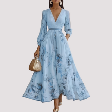 Leah - Robe Florale Midi à Manches Longues