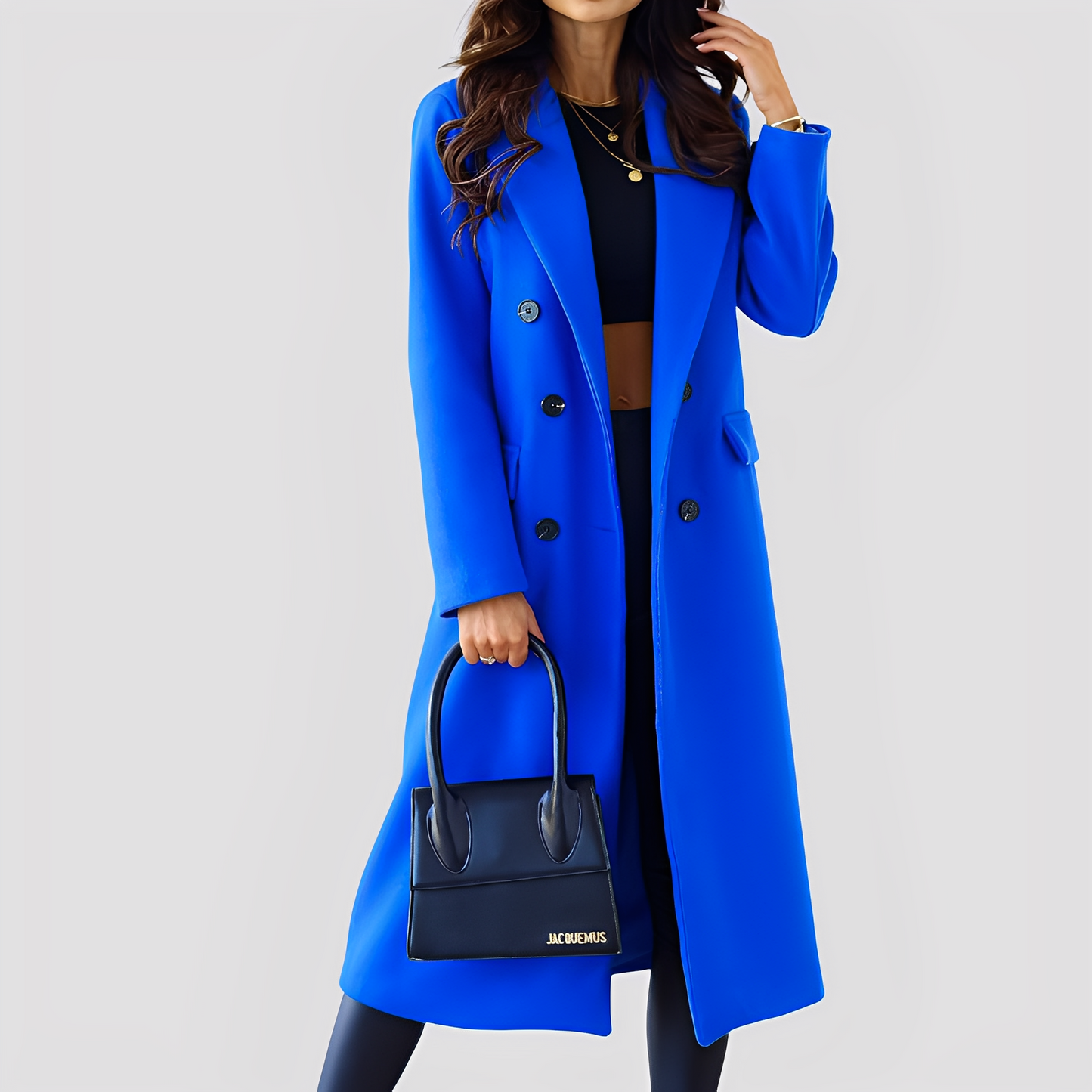 Jasmin - Elegant long coat for women with double-breasted fastening