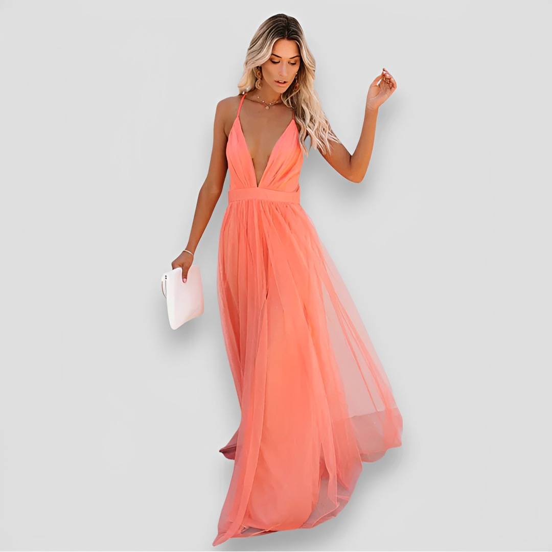 Lidia - Robe Élégante Maxi à Col V