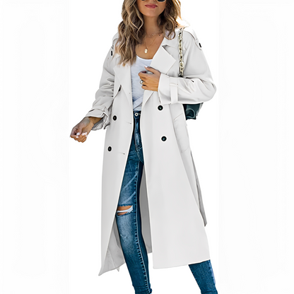 Jodie - Elegant long double-breasted coat for women