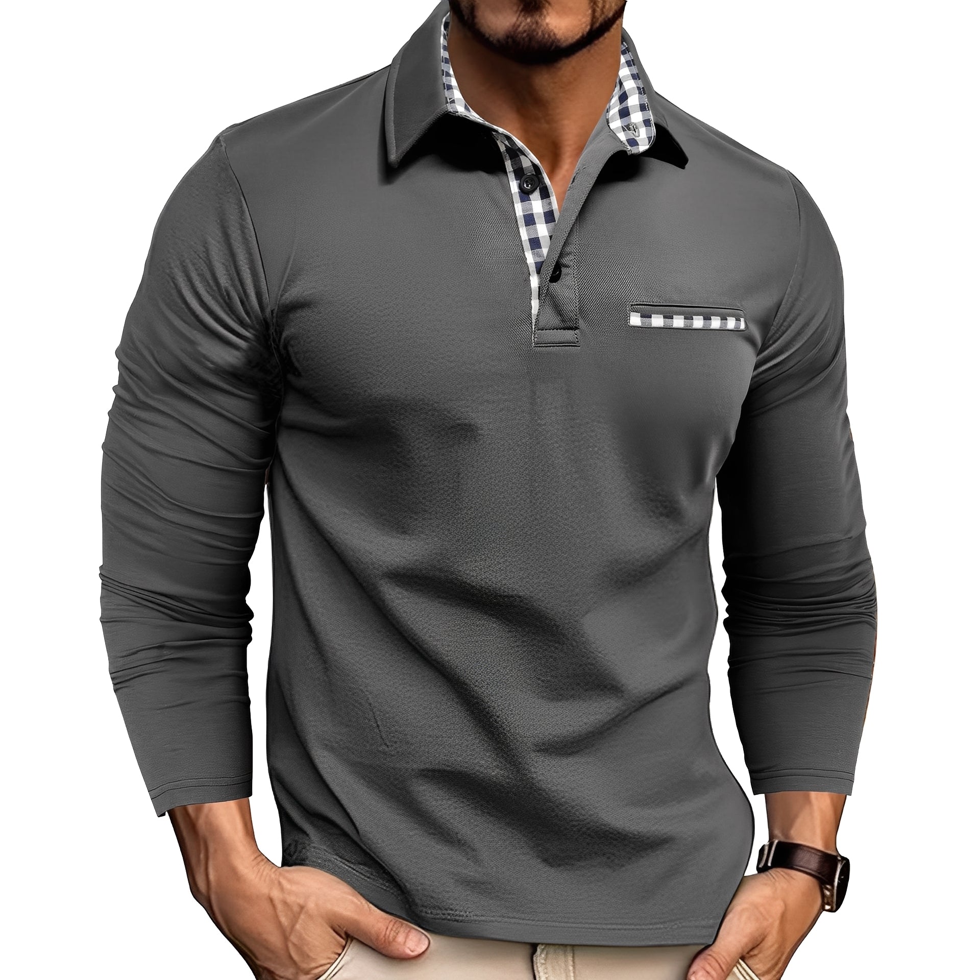 Charel - Polo à manches longues décontracté pour homme