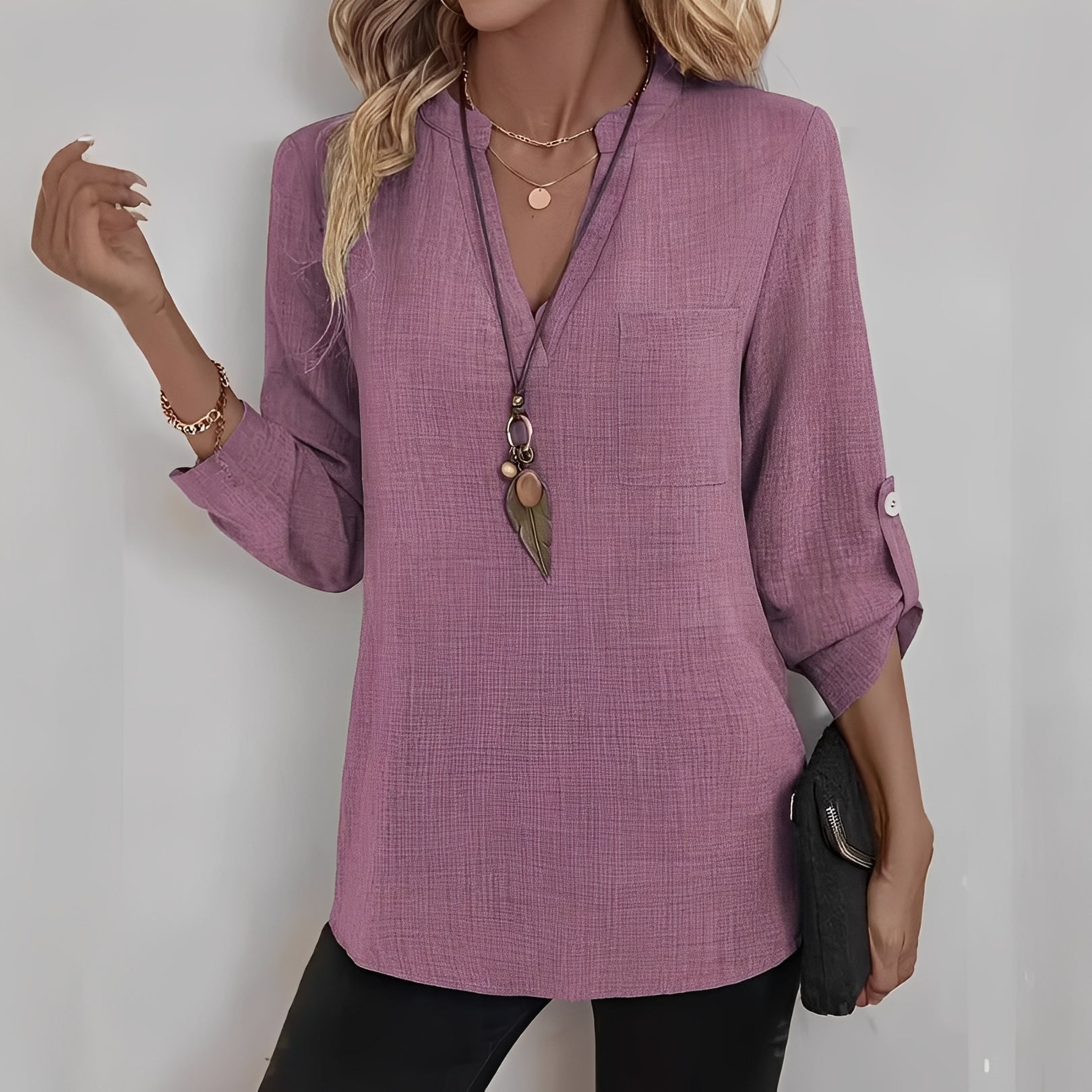 Vanie - Blouse moderne et relax avec col en V pour femme