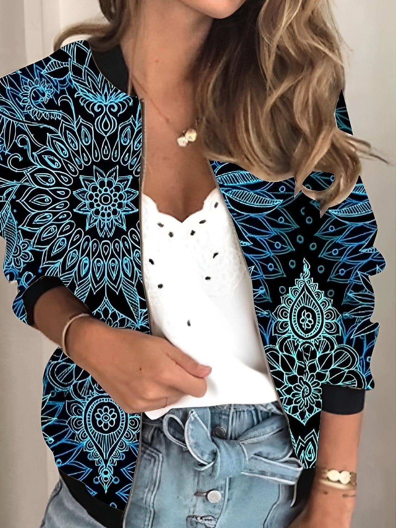 Elsie - Veste stylée avec fermeture éclair et motif fleuri pour femmes