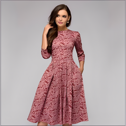 Elisabeth - Robe chic à longues manches avec motif floral pour femmes