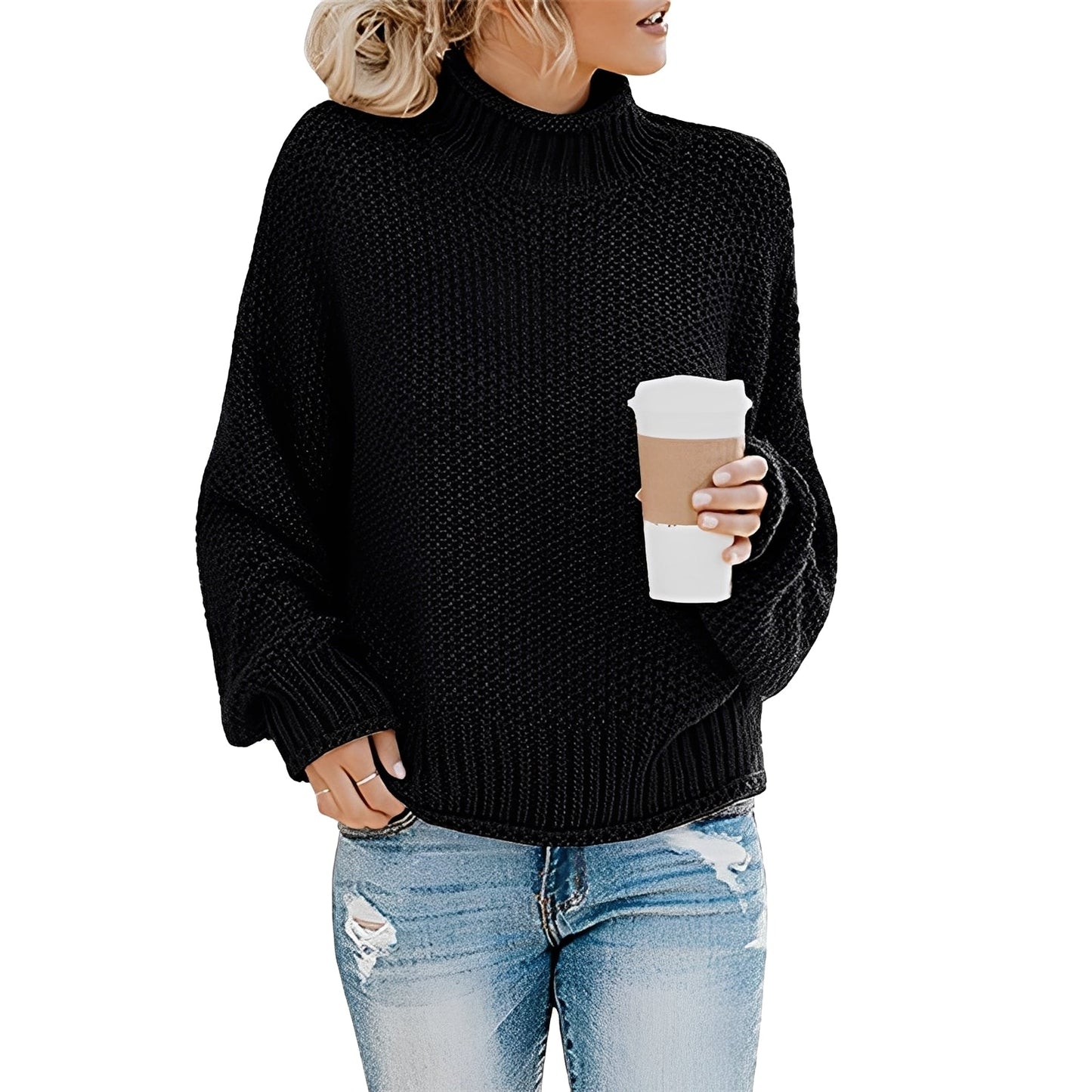 Evalyn - Pull en maille décontracté à col haut pour femmes