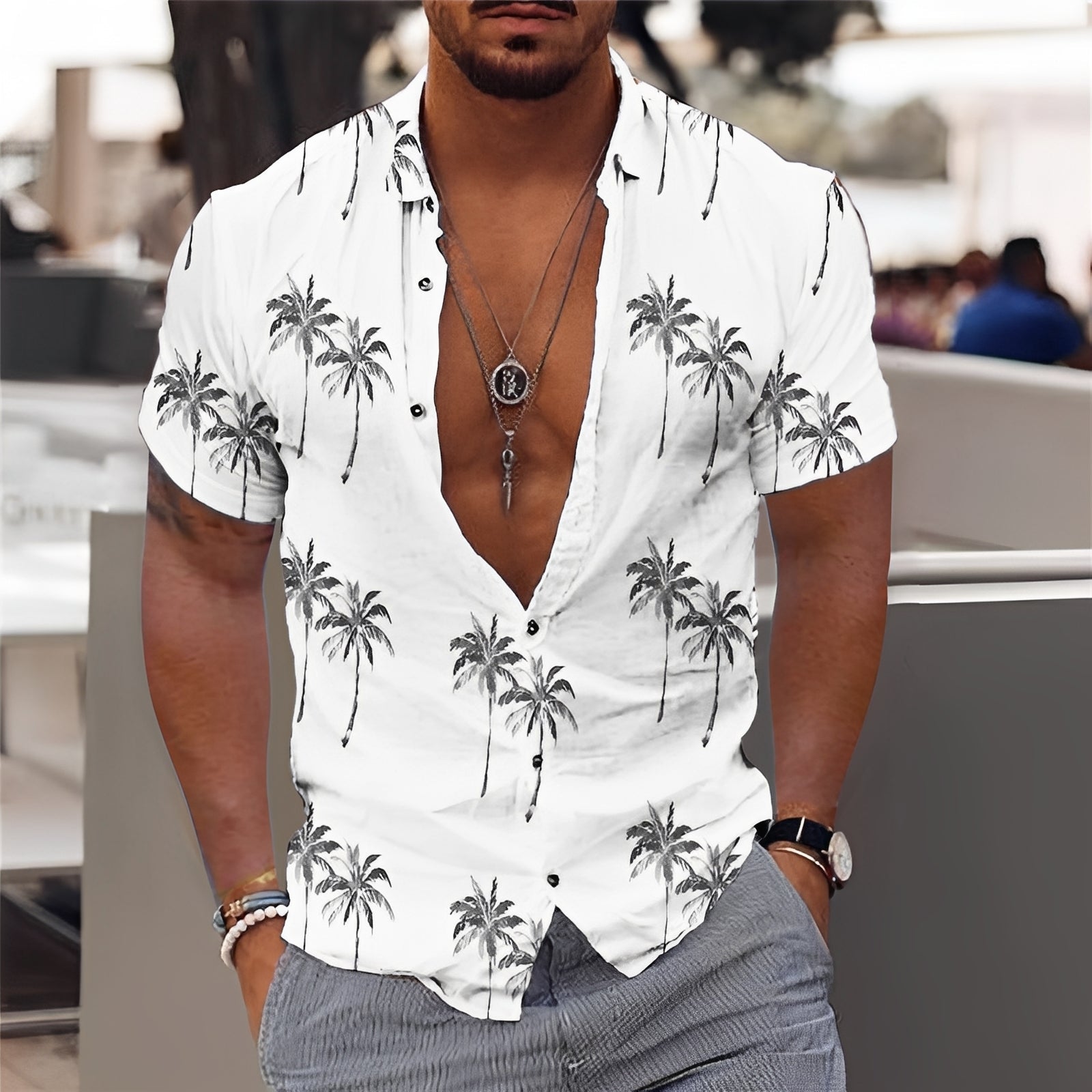 Hector - Chemise élégante à motif de palmiers pour hommes
