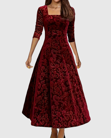 Amandine – Robe Midi Évasée Florale Élégante