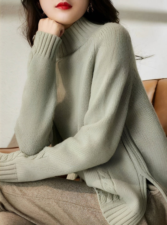 Vanessa - Elegant wool sweater with high collar for women