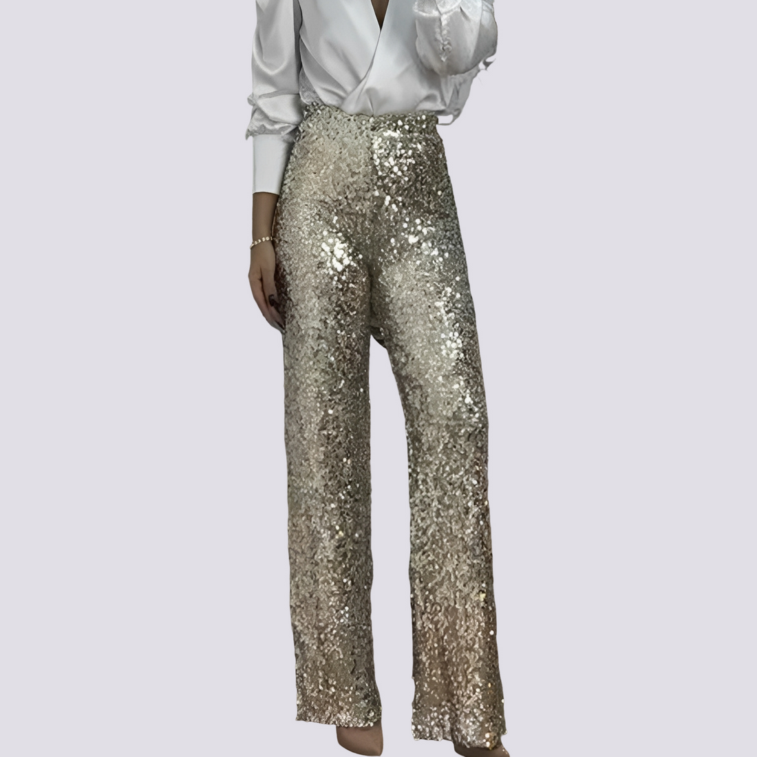 Mandy - Pantalon Taille Haute à Paillettes