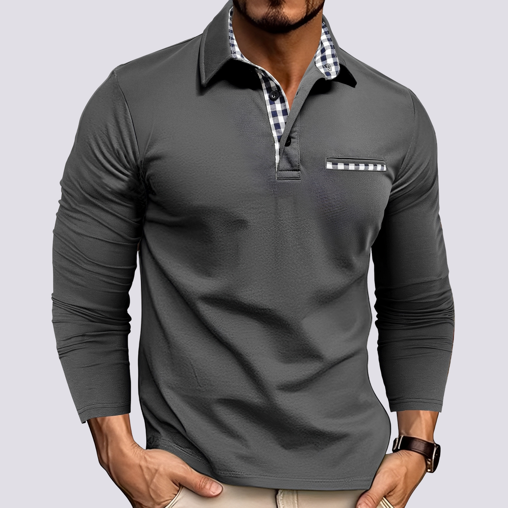 Mark – Polo pour homme – à manches longues décontracté