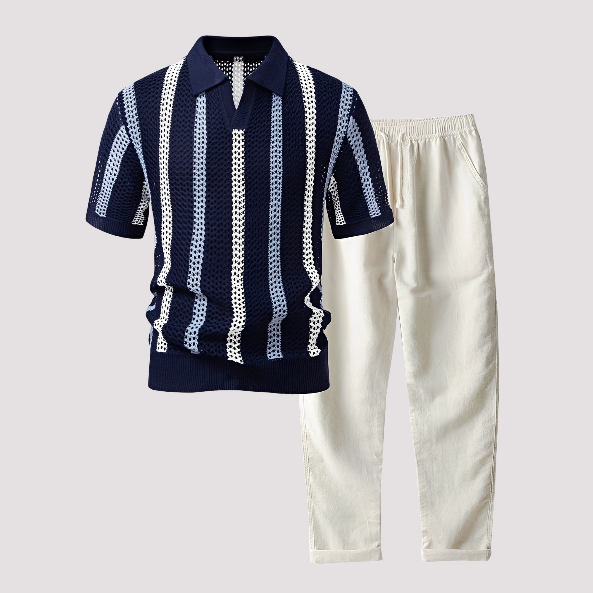 Richards - Ensemble Polo Rayé Confortable avec Pantalon
