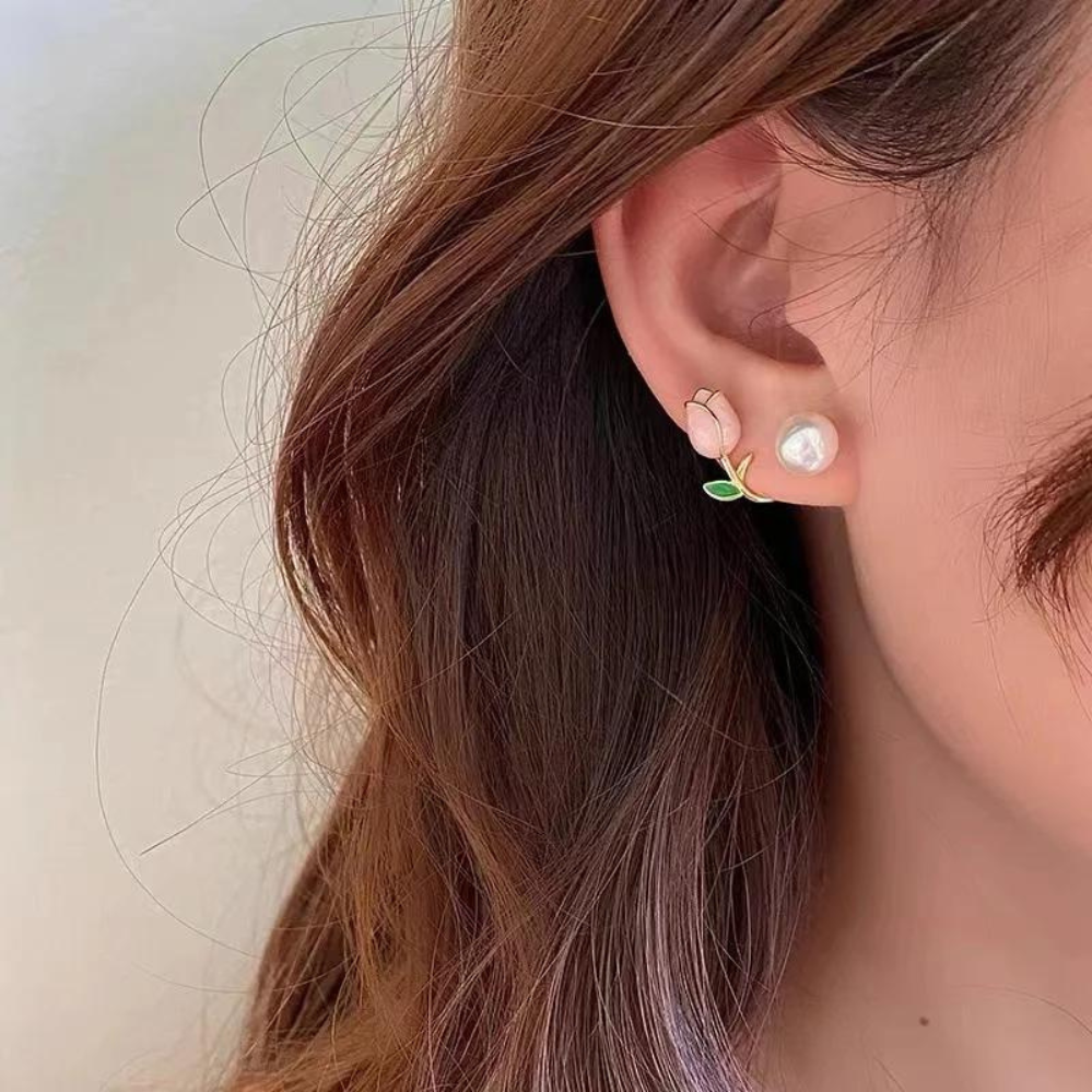 Boucles d'oreilles en perles de tulipes - Boucles d'oreilles en perles de fleurs violettes