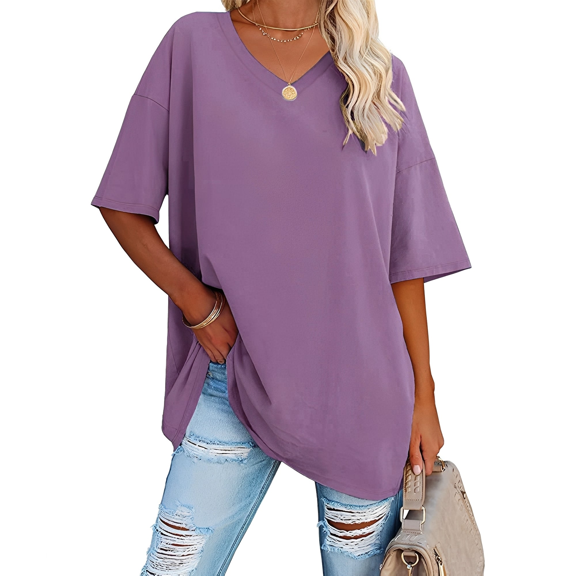 Caroline - Chemise décontractée et ample avec encolure en V pour femmes