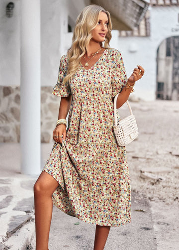 Karly - Robe midi confortable avec imprimé floral pour femmes